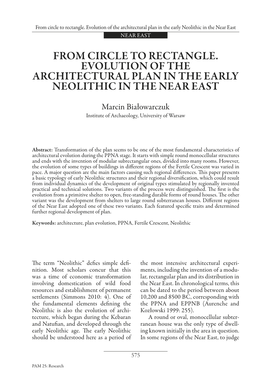 From Circle to Rectangle. Evolution of the Architectural Plan in the Early Neolithic in the Near East NEAR EAST