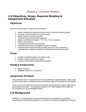 Chemical Kinetics 1.0 Objectives, Scope, Required Reading & Assignment Schedule
