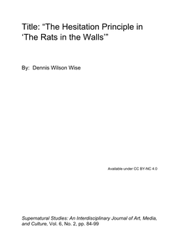 Title: “The Hesitation Principle in 'The Rats in the Walls'”