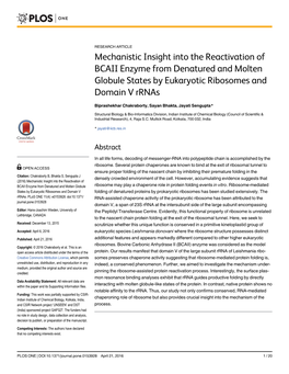Mechanistic Insight Into the Reactivation of BCAII Enzyme from Denatured and Molten Globule States by Eukaryotic Ribosomes and Domain V Rrnas