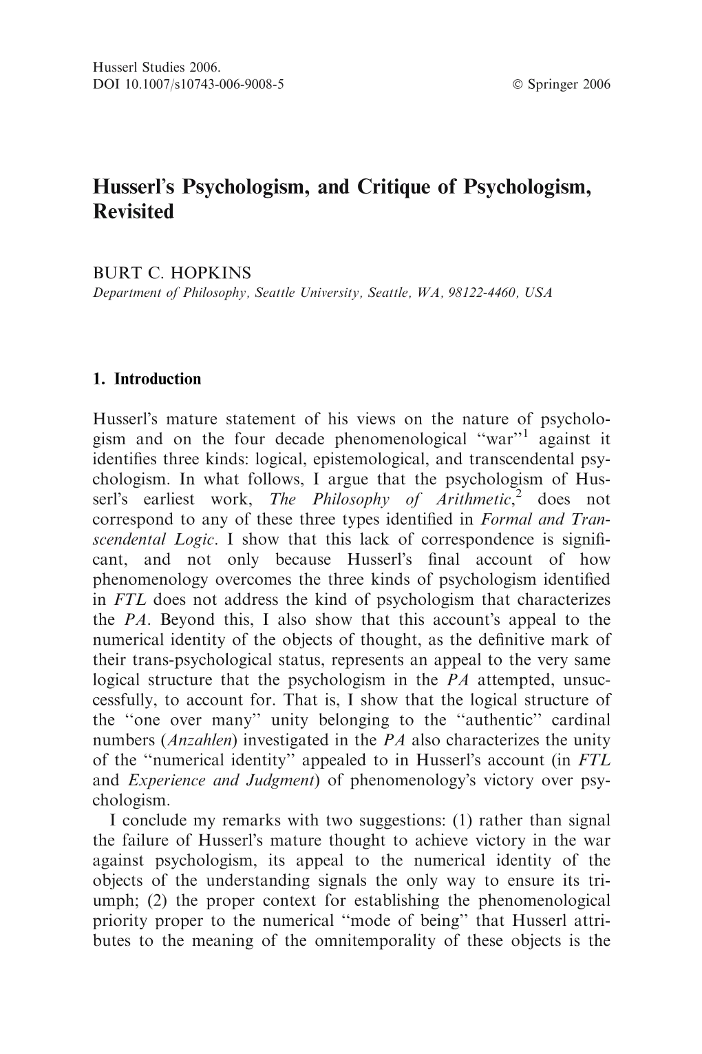 Husserl's Psychologism, and Critique of Psychologism, Revisited