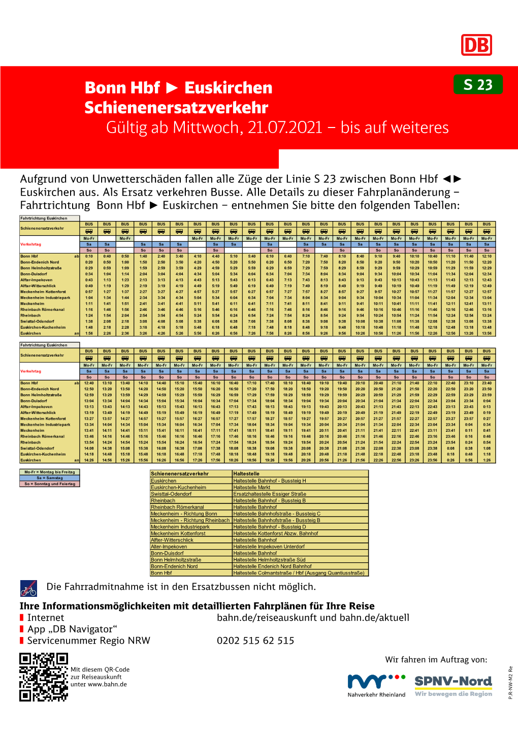 Bonn Hbf Euskirchen Schienenersatzverkehr Gültig Ab