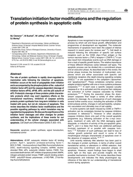 Translation Initiation Factor Modifications and the Regulation of Protein Synthesis in Apoptotic Cells