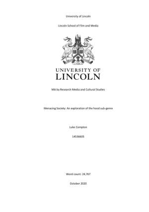 University of Lincoln Lincoln School of Film and Media MA by Research