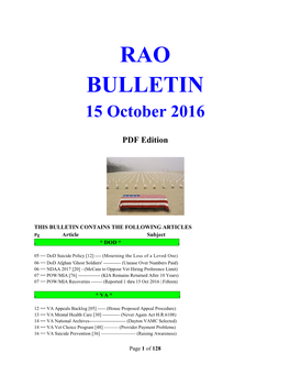 RAO BULLETIN 15 October 2016