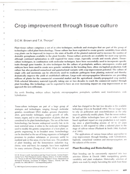 Crop Improvement Through Tissue Culture