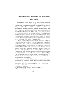 The Integration of Fourierism Into Brook Farm Dan Threet
