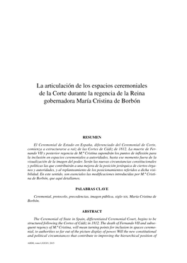 La Articulación De Los Espacios Ceremoniales De La Corte Durante La Regencia De La Reina Gobernadora María Cristina De Borbón