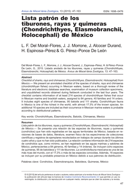 Lista Patrón De Los Tiburones, Rayas Y Quimeras (Chondrichthyes, Elasmobranchii, Holocephali) De México