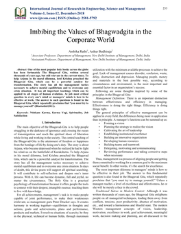 Imbibing the Values of Bhagwadgita in the Corporate World