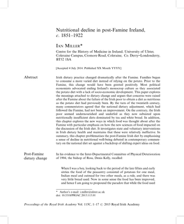 Nutritional Decline in Post-Famine Ireland, C. 1851Б1922 IAN MILLER
