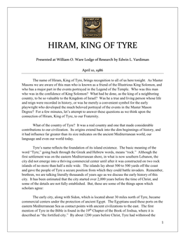 Hiram, King of Tyre