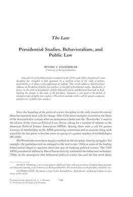 The Law Presidential Studies, Behavioralism, and Public