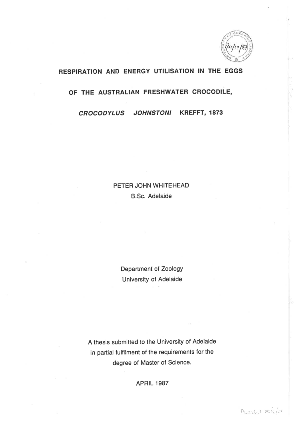 Respiration and Energy Utii.Isat¡On in the Eggs