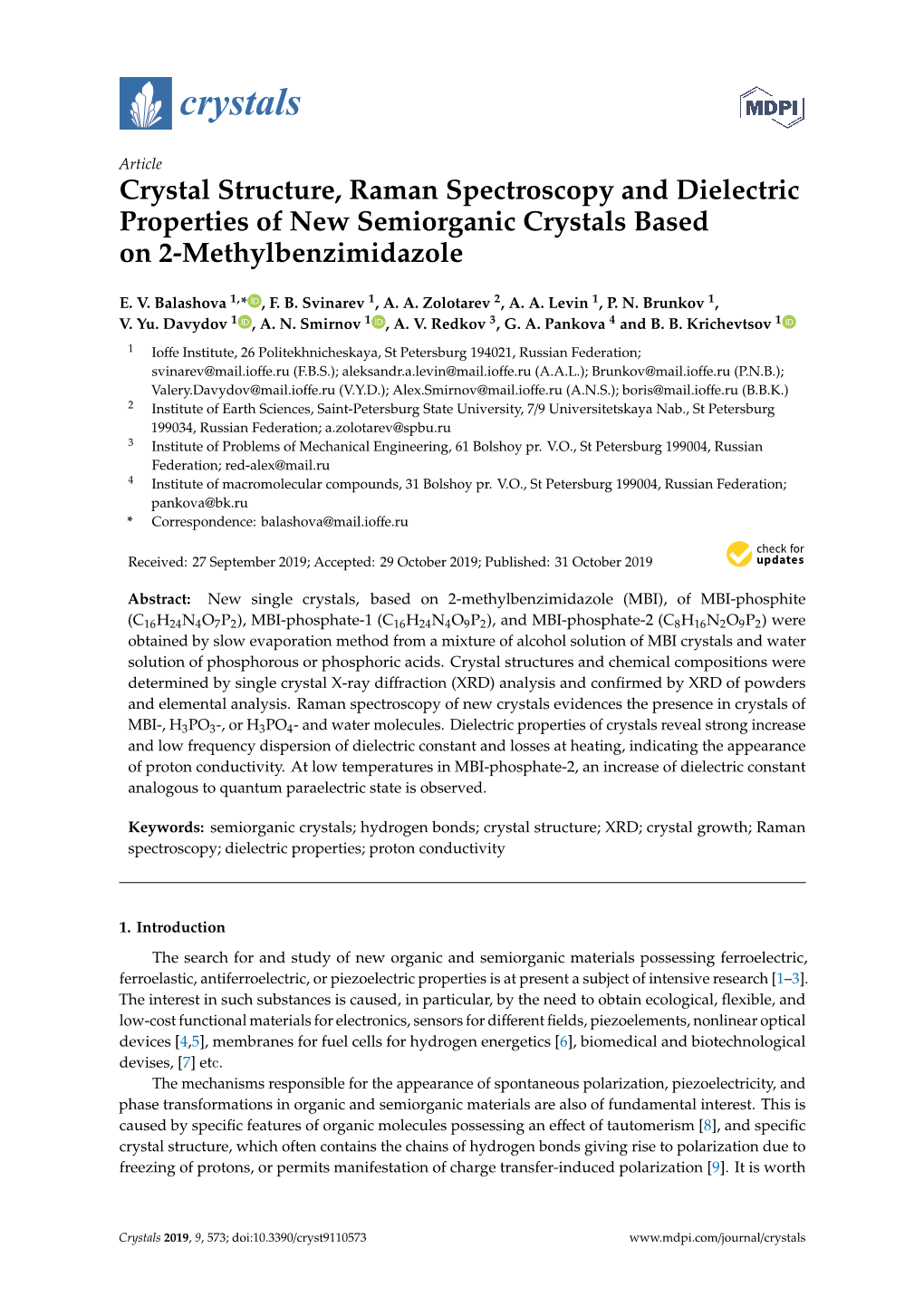 Crystal Structure, Raman Spectroscopy and Dielectric Properties of New Semiorganic Crystals Based on 2-Methylbenzimidazole