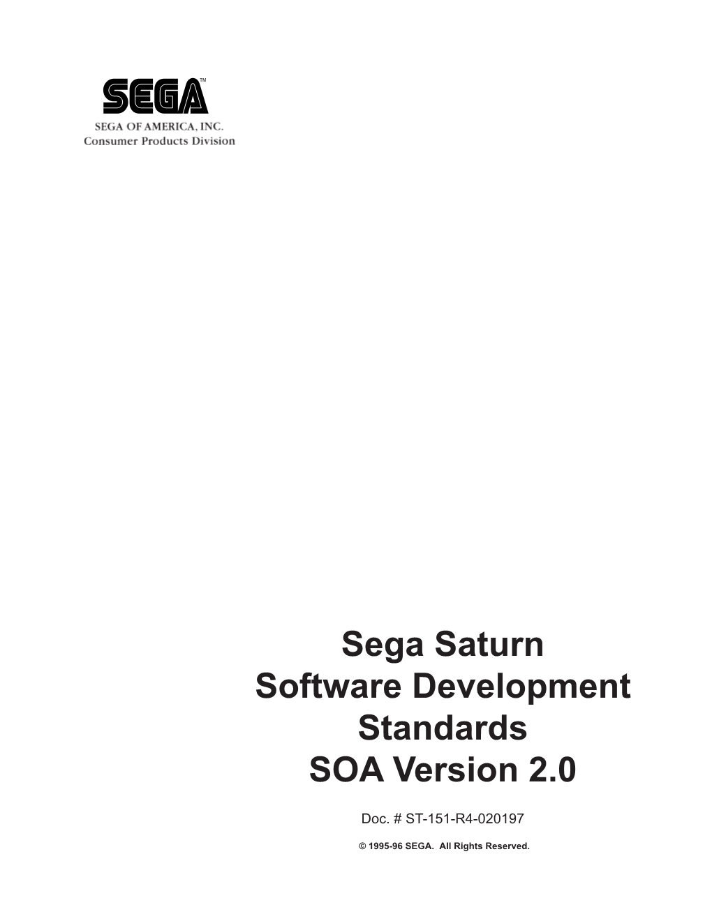 Sega Saturn Software Development Standards SOA Version 2.0