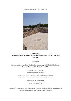 Arcl0042 Theory and Methods for the Archaeology of the Ancient World 2018-2019