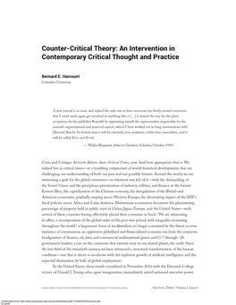 An Intervention in Contemporary Critical Thought and Practice