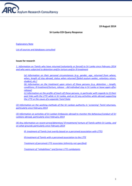 19 August 2014 Sri Lanka COI Query Response