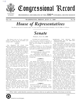 Congressional Record United States of America PROCEEDINGS and DEBATES of the 106Th CONGRESS, SECOND SESSION