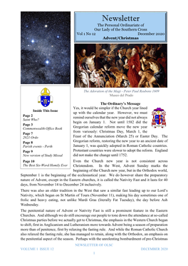 Newsletter the Personal Ordinariate of Our Lady of the Southern Cross Vol 1 No 12 December 2020 Advent/Christmas