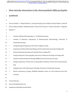 Host-Microbe Interactions in the Chemosynthetic Riftia Pachyptila