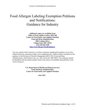 Food Allergen Labeling Exemption Petitions and Notifications: Guidance for Industry