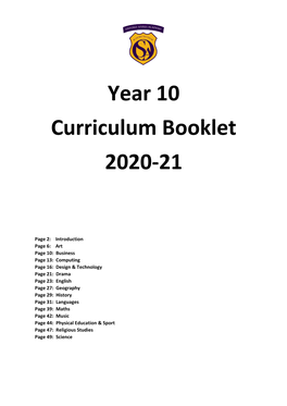 Year 10 Curriculum Booklet 2020-21