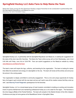 Springfield Hockey LLC Asks Fans to Help Name the Team