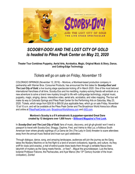 SCOOBY-DOO! and the LOST CITY of GOLD Is Headed to Pikes Peak Center on May 23, 2020