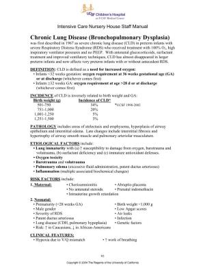 Chronic Lung Disease (Bronchopulmonary Dysplasia)