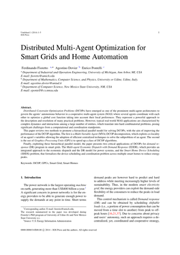 Distributed Multi-Agent Optimization for Smart Grids and Home Automation