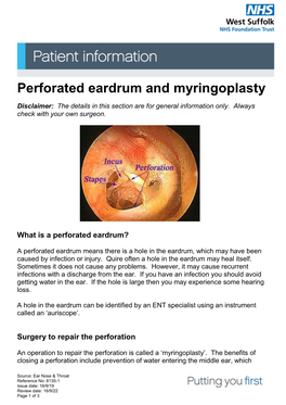 Perforated Eardrum and Myringoplasty