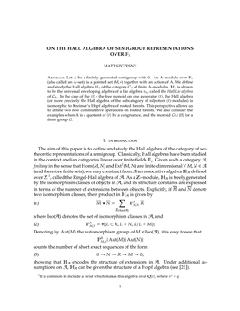 On the Hall Algebra of Semigroup Representations Over F1