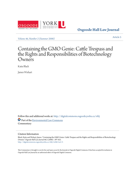 Cattle Trespass and the Rights and Responsibilities of Biotechnology Owners