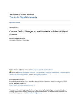 Changes in Land Use in the Imbabura Valley of Ecuador