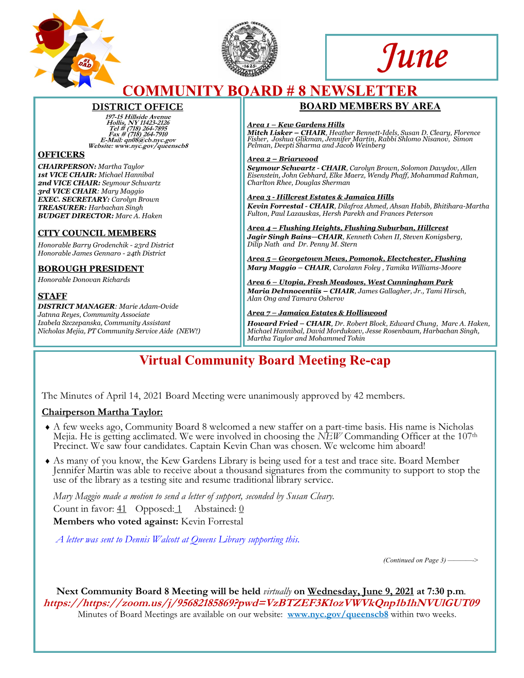 Community Board # 8 Newsletter