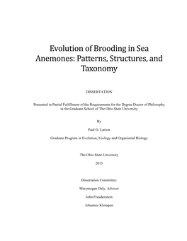 Evolution of Brooding in Sea Anemones: Patterns, Structures, and Taxonomy