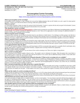 Preconception Carrier Screening Modified in Part from ACOG: Preconception Carrier Screening
