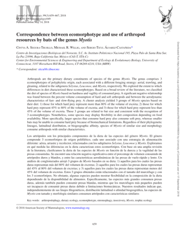 Correspondence Between Ecomorphotype and Use of Arthropod Resources by Bats of the Genus Myotis
