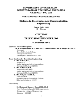 TELEVISION ENGINEERING for VI Semester DECE