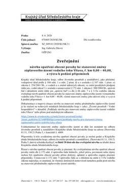 Zveřejnění Návrhu Opatření Obecné Povahy Ke Stanovení Změny Záplavového Území Vodního Toku Vltava, Ř