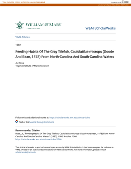 Feeding-Habits of the Gray Tilefish, Caulolatilus-Microps (Goode and Bean, 1878) from North-Carolina and South-Carolina Waters