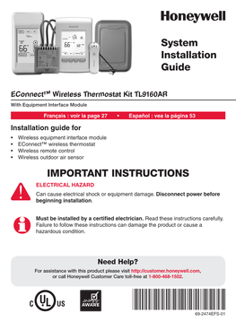 Econnect™ Wireless Thermostat Kit TL9160AR with Equipment Interface Module