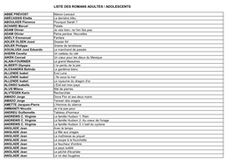 Liste Des Romans Adultes / Adolescents