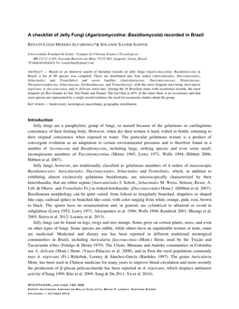 A Checklist of Jelly Fungi (Agaricomycotina: Basidiomycota) Recorded in Brazil