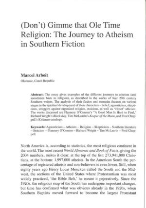Gimme That Ole Time Religion: the Journey to Atheism in Southern Fiction