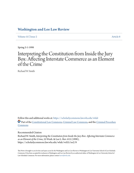 Interpreting the Constitution from Inside the Jury Box: Affecting Interstate Commerce As an Element of the Crime Richard W