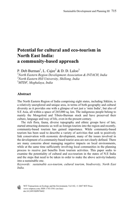 Potential for Cultural and Eco-Tourism in North East India: a Community-Based Approach