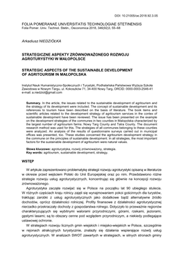 Strategiczne Aspekty Zrównoważonego Rozwoju Agroturystyki W Małopolsce